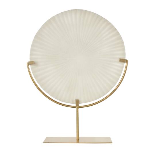 19" Cream & Gold Circle Disk Decorative Sculpture